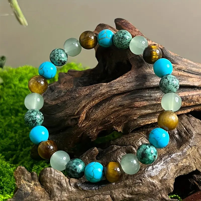 Tiger Eye & African Turquoise Anxiety Bracelet – Unisex Healing Stone Jewelry (1pc)