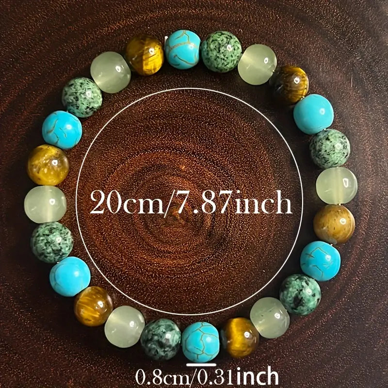 Tiger Eye & African Turquoise Anxiety Bracelet – Unisex Healing Stone Jewelry (1pc)