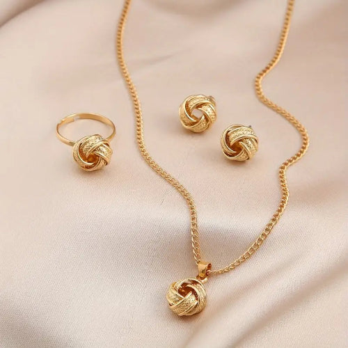 Vintage Boho Knot Jewelry Set – Ring, Earrings & Necklace for Women