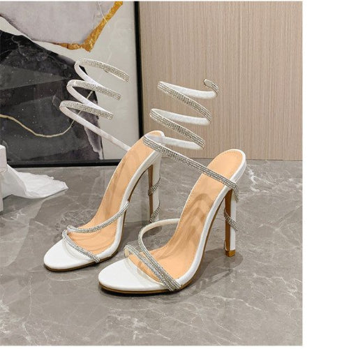 White Rhinestone High Heel Summer Sandals for Women – Size 39