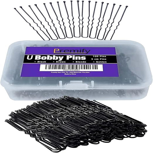 120 Black U-Shaped Bobby Pins for Women – Bridal Hair Grips in Plastic Box