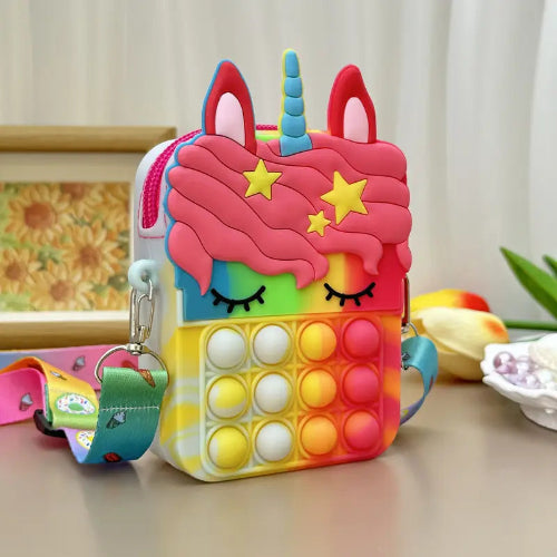 Youngsters' Silicone Crossbody Bag – Unicorn Design with Adjustable Strap & Zipper Closure