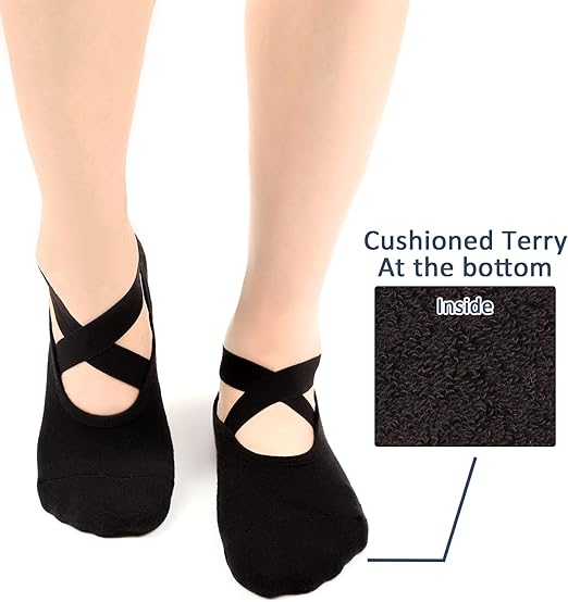 Non-Slip Pilates & Yoga Grip Socks – Cushioned Straps Barre Socks for Women