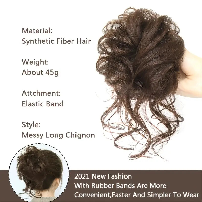 Messy Curly Hair Bun Scrunchie – Synthetic Chignon Hair Band for Volume & Style